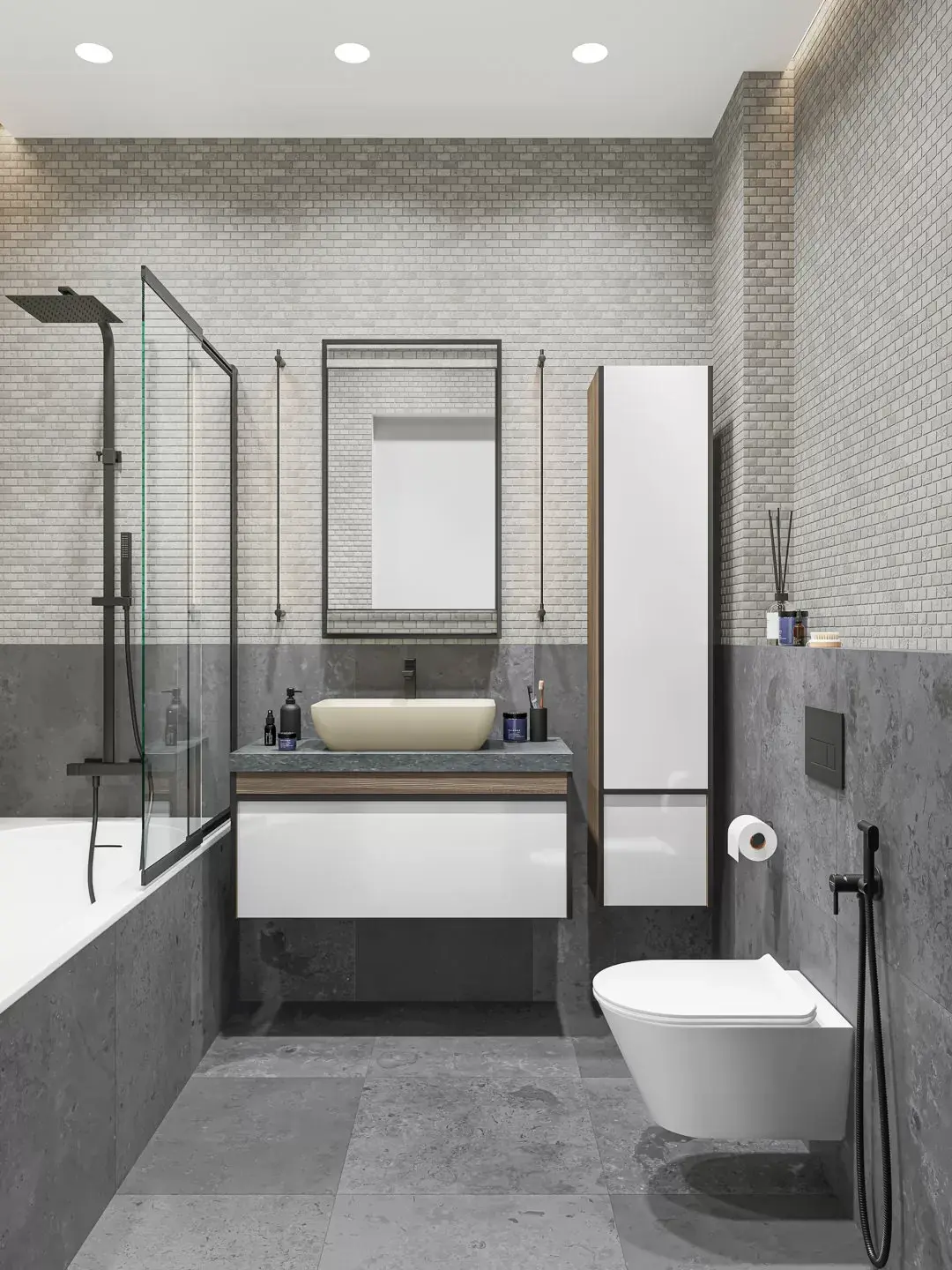  Готовое решение для ванной комнаты 4,4 кв.м («Про Лаймстоун Антика», Plaza)