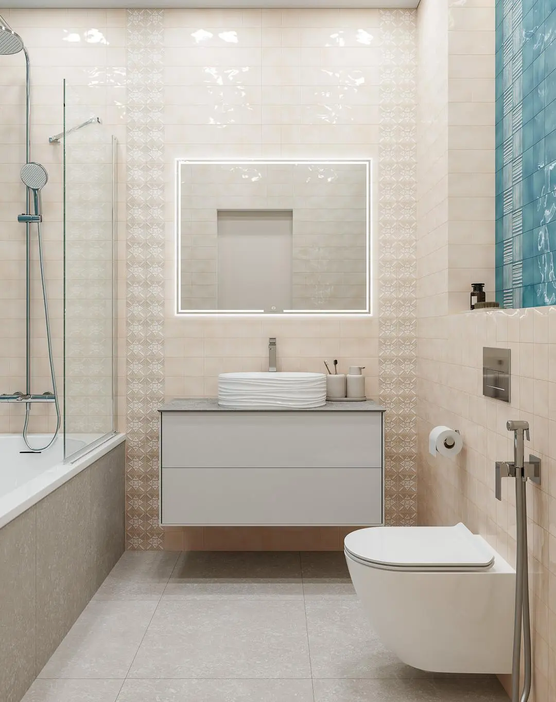 Готовое решение для ванной комнаты 4,4 кв.м («Бахия», Sabbia/Саббья)