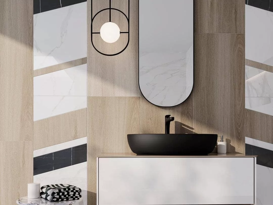 Бежевая плитка в ванную комнату Бертран