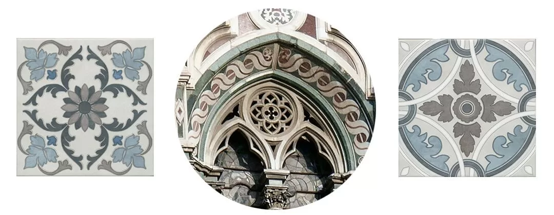 Частый элемент флорентийских орнаментов — квадрифолио, или четырёхлистник, очертания которого встречаются в новых керамических материалах KERAMA MARAZZI
