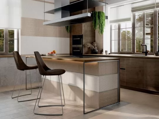 Бежевая керамическая плитка для стен и фартука для кухни Матрикс