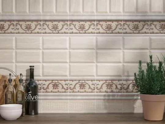 Бежевая плитка для фартука кухни и стен Олимпия